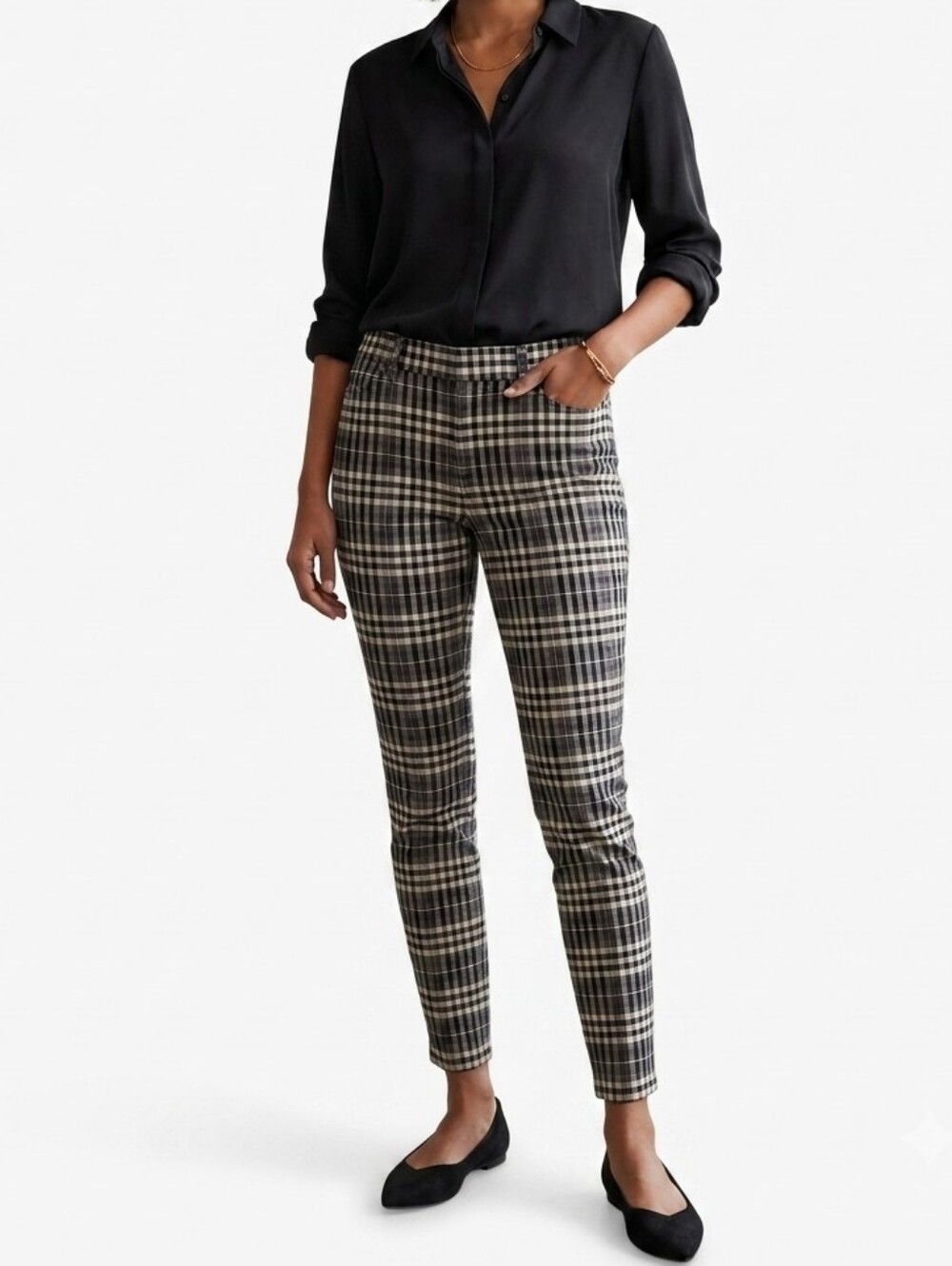 Gap Signature Skinny Ankle Pants Black & Grey Plaid Mid-Rise Size 8